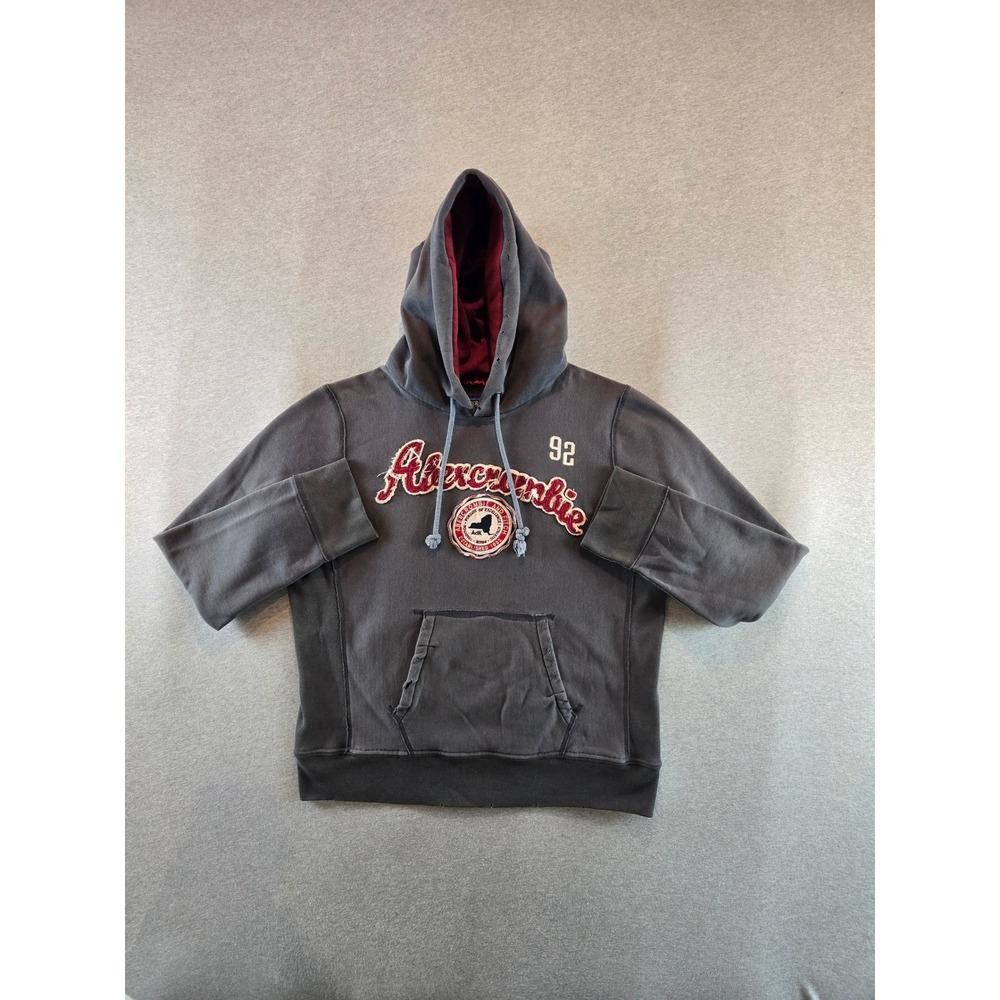 Abercrombie & Fitch Hoodie Mens Large Gray Vintage 90s Distressed Pullover Logo